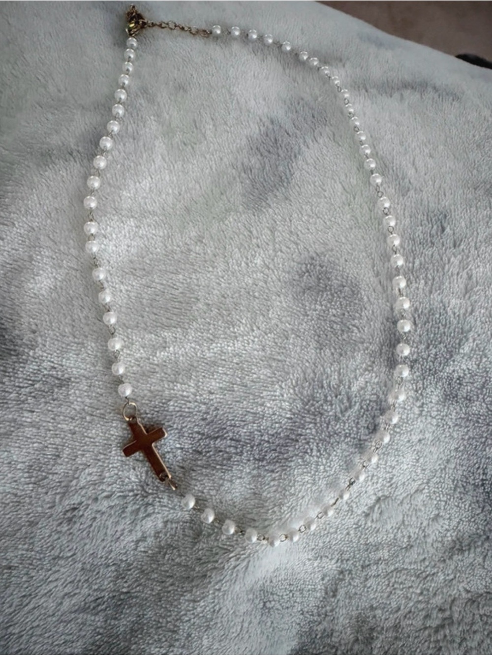 Pearl Bead Cross Necklace in White
